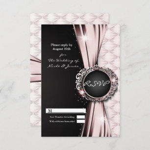 Invitation Noir rose Ribbon Glam Luxury Wedding RSVP Réponse