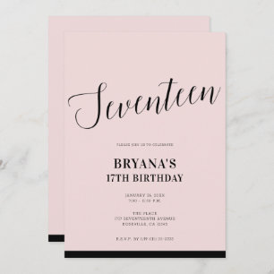 Invitation Noir rose Script minimal moderne dix-sept 17 17e
