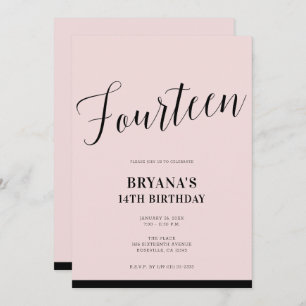 Invitation Noir rose Script minimal moderne Quatorze 14 14e