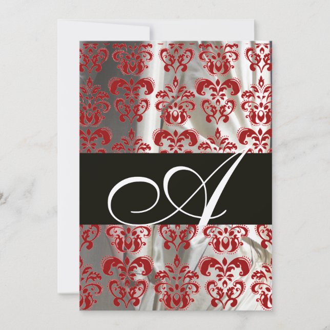 INVITATION NOIR ROUGE BLANC SOIE DAMASSÉE MONOGRAMME OR (Devant)