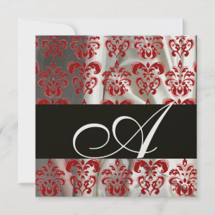 Invitation NOIR ROUGE BLANC SOIE TISSU DAMAS MONOGRAMME Glace