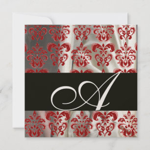 Invitation NOIR ROUGE BLANC SOIE TISSU DAMAS MONOGRAMME Or