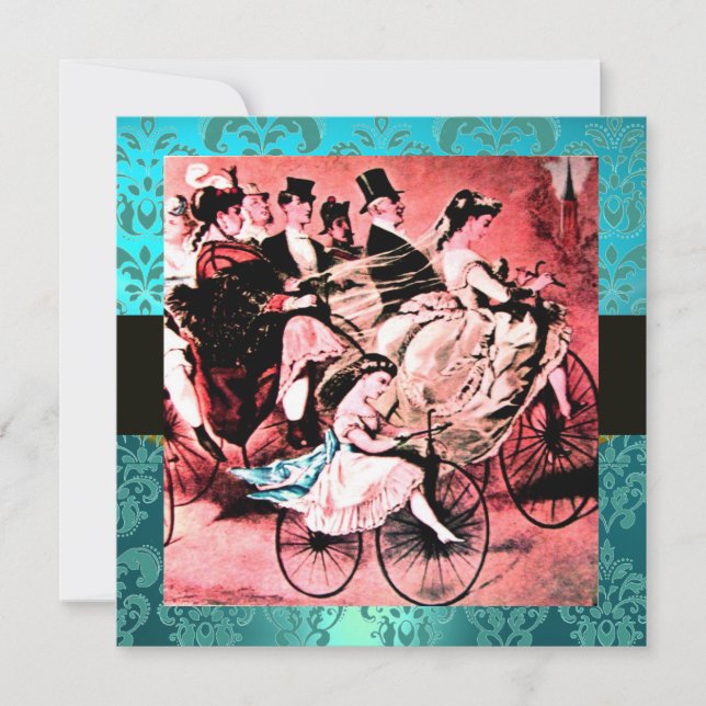 INVITATION NOIR ROUGE BLEU BICYCLETTE MARIAGE DAMAS MONOGRAMM (Devant)