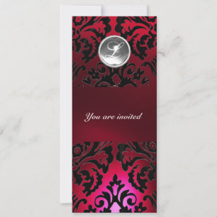 Invitation NOIR & ROUGE DAMASSÉ PIERRE GEMME MONOGRAMME borde