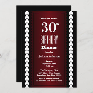 Invitation Noir rouge et blanc 30e anniversaire Dîner