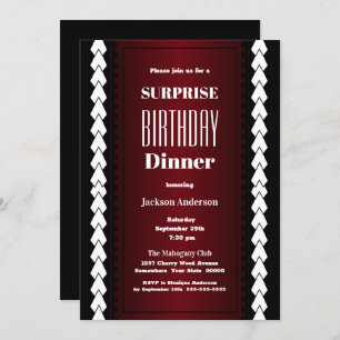 Invitation Noir rouge et blanc Surprise Dîner d'anniversaire