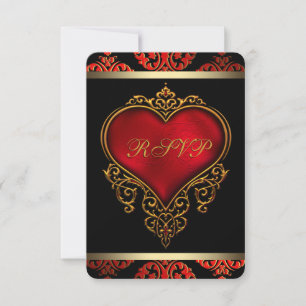 Invitation Noir rouge et mariage or RSVP