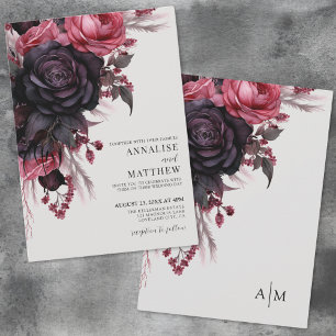 Invitation Noir Rouge Floral Mariage