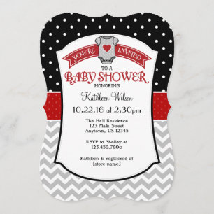 Invitation Noir rouge gris Polkadot Chevron Baby shower Invit