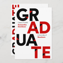 Invitation Noir & Rouge Gros Gras Lettres Angle-Coupe Graduat