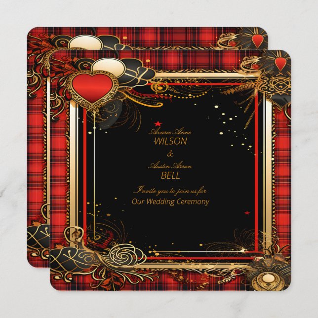 Invitation Noir rouge Noël et Mariage or (Devant / Derrière)