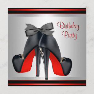Invitation Noir Rouge talon haute chaussures fête d'anniversa