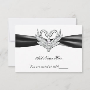 Invitation Noir Ruban Swans en argent Table Place Card