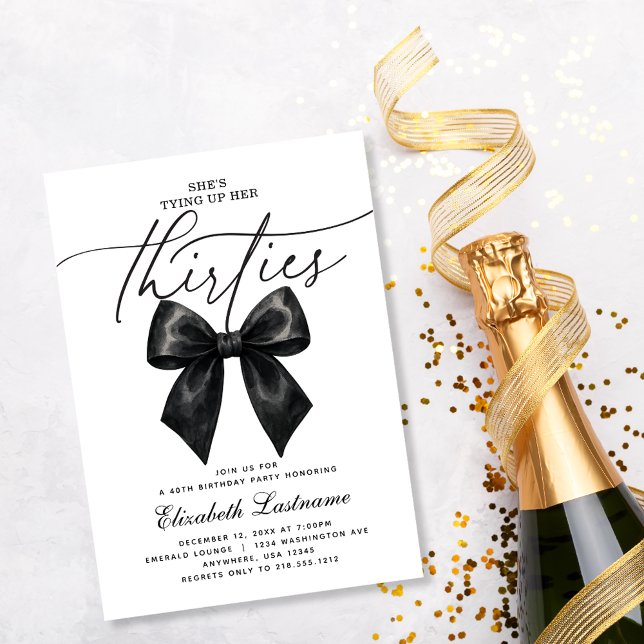 Invitation Noir se faisant attacher pour son 40ème anniversai (Black Bow Tying Up Her Thirties 40th Birthday Invitation
Celebrate the milestone of forty with timel)