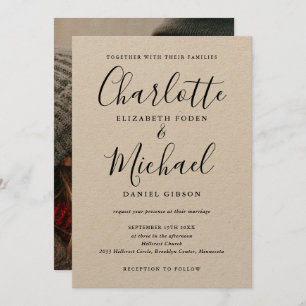Invitation Noir Signature Script Rustique Kraft Photo Mariage
