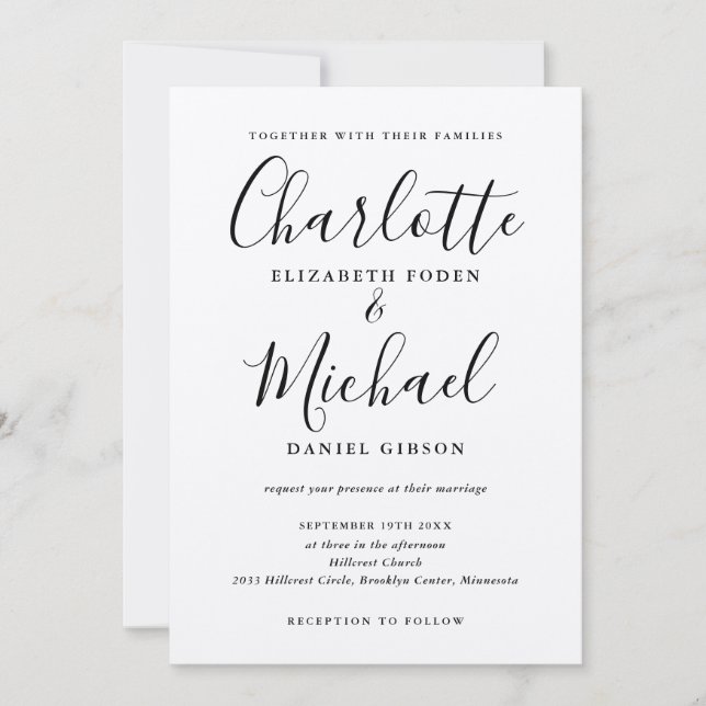 Invitation Noir Signature Script Rustique Mariage Kraft (Devant)