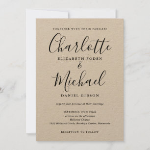 Invitation Noir Signature Script Rustique Mariage Kraft 