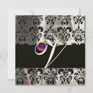 INVITATION NOIR SILK BLANC DOMMASK MONOGRAM PURPLE AMÉTHYST
