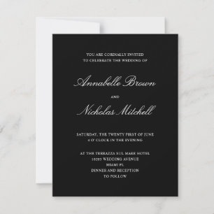 Invitation NOIR Simple Elegant Minimal Mariage NUMÉRIQUE