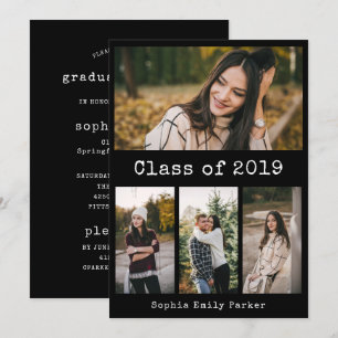 Invitation Noir simple machine à écrire   Parti de fin d'étud