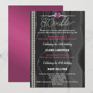 Invitation Noir soie, perles et rose Adulte Joint Anniversair
