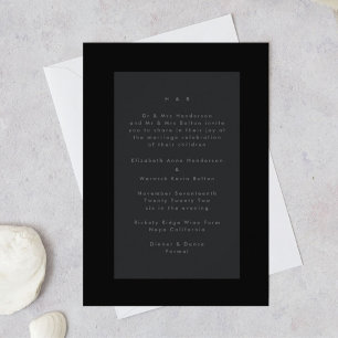 Invitation Noir sur Noir Moderne Minimaliste Simple Mariage