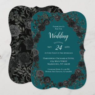 Invitation Noir Turquoise Rose gothique Élégant mariage