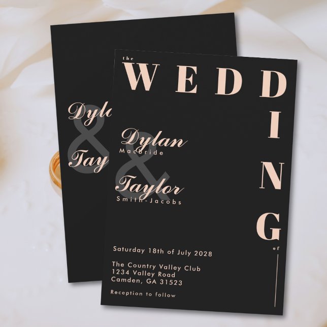 Invitation Noir Typographie Écriture Douce Pêche Mariage (Créateur téléchargé)