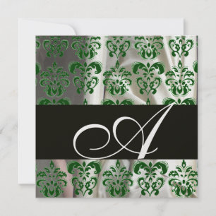 INVITATION NOIR VERT BLANC GLACE SILK DAMASK CLOS MONOGRAM