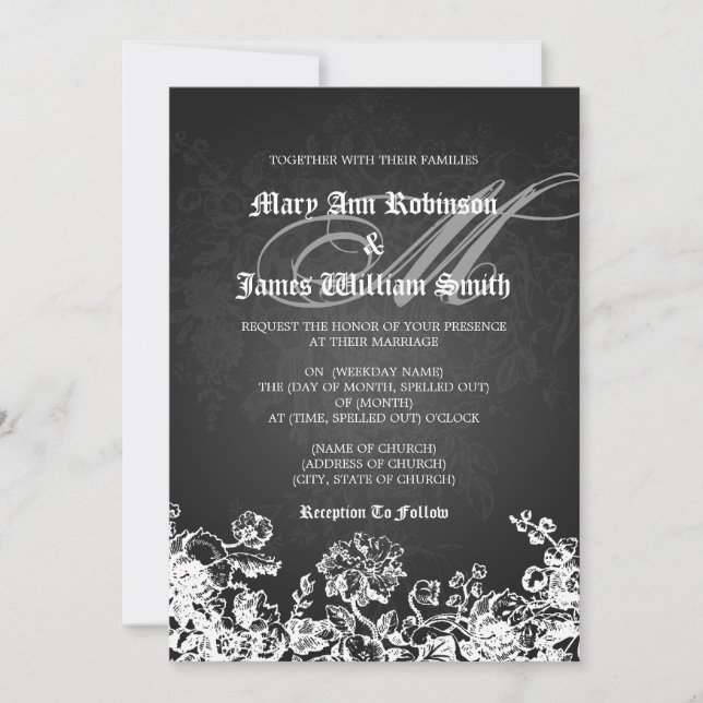 Invitation Noir victorien de Flourish de mariage élégant (Devant)