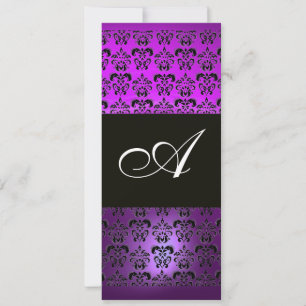 Invitation NOIR VIOLET  DAMAS MONOGRAMME , blanc