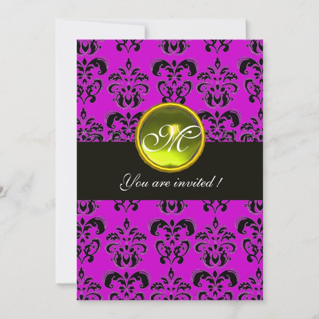 Invitation NOIR VIOLET  DAMAS MONOGRAMME, topaze jaune (Devant)