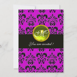 Invitation NOIR VIOLET  DAMAS MONOGRAMME, topaze jaune