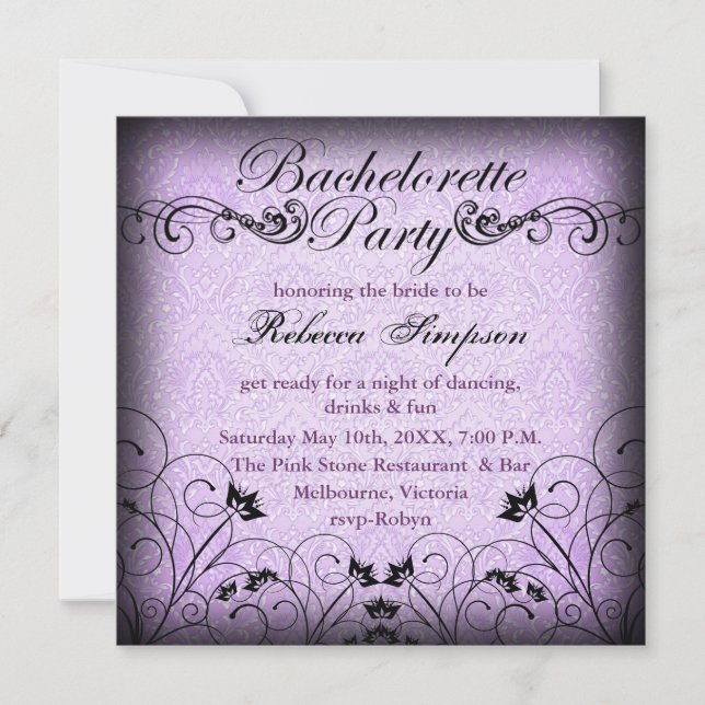 Invitation noir & violet Floral Chic Bachelorette (Devant)
