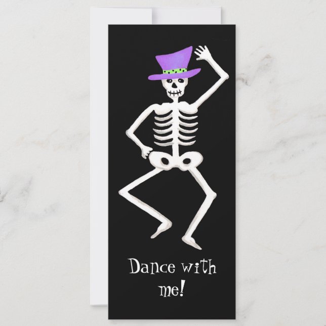 Invitation Noir violet Halloween Squelette Danser Bones (Devant)
