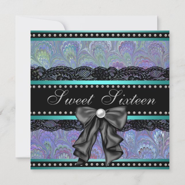 Invitation Noir violet Turquoise bleu doux 16 Anniversaire (Devant)