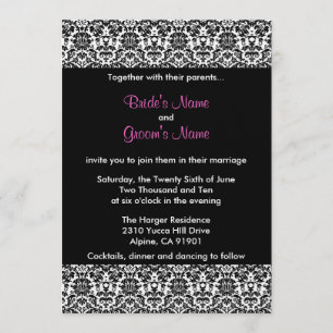Invitation noire/blanche/rose de mariage damassé