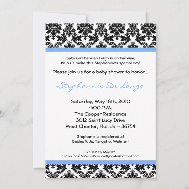 invitation noire bleu-clair de baby shower de la (Devant)