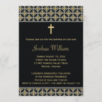 Invitation noire de baptême de baptême d'or