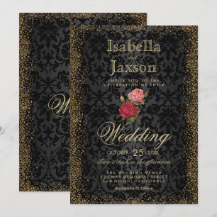Invitation noire de damassé et de roses