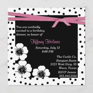 Invitation noire et blanche d'anniversaire de