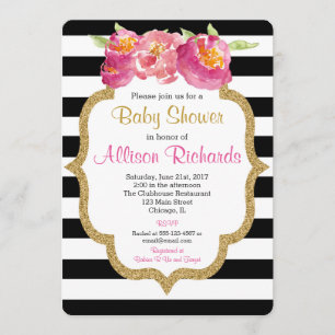 invitation noire et blanche de baby shower de