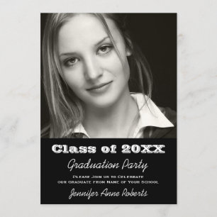 Invitation noire et blanche élégante d'obtention