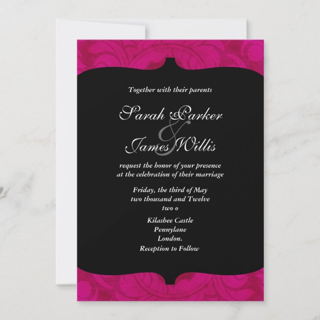 Invitation noire et fuchsia faite sur commande de (Devant)