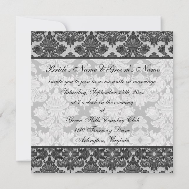 Invitation noire et grise de mariage damassé (Devant)