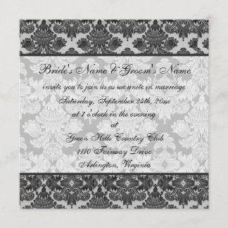 Invitation noire et grise de mariage damassé