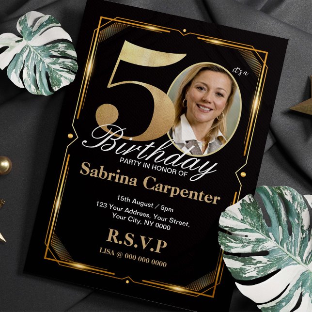 Invitation noire et or pour 50e anniversaire (Créateur téléchargé)