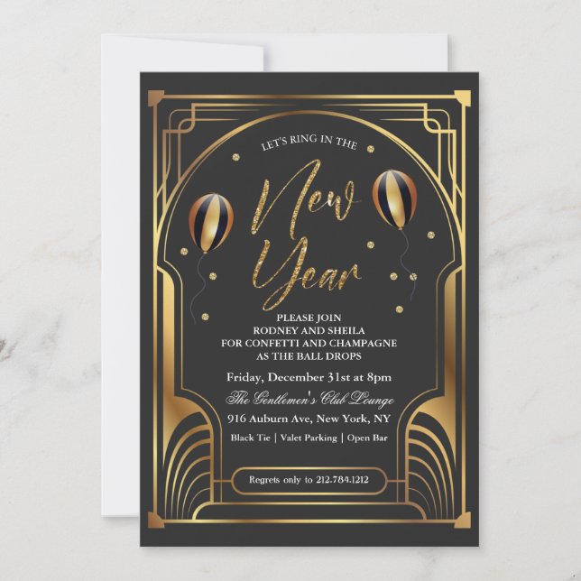 Invitation noire et or pour la Saint-Sylvestre (Devant)