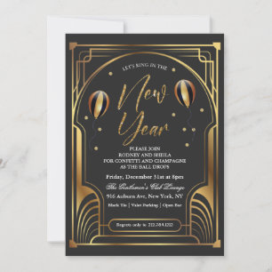 Invitation noire et or pour la Saint-Sylvestre