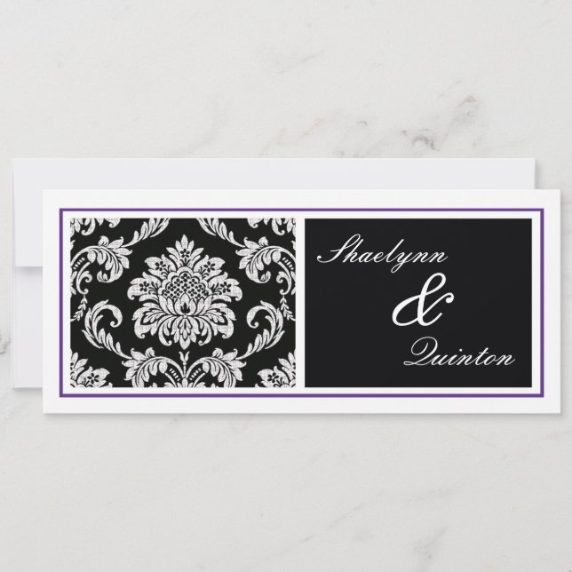 Invitation noire et pourpre de mariage damassé (Devant)